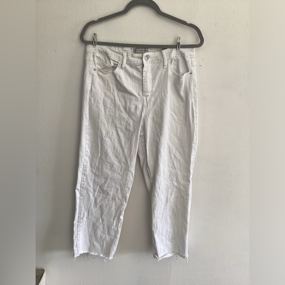 White Distressed Hem High Rise Straight Jeans